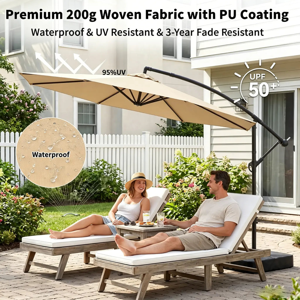 Docred Heavy Duty Cantilever Offset Patio Umbrella with Base Included, 10FT Patio Outdoor Umbrella with 360° Rotation & Infinite Tilt, Patio Furniture Sets, Yarn-Dyed Fade-Resistant Canopy, 8-Rib Steel Frame for Patio, Pool, Deck, Sombr, Camping, Backyard