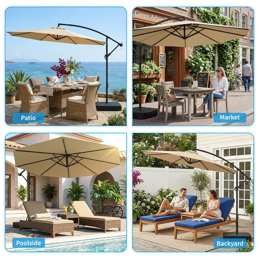 Docred Heavy Duty Cantilever Offset Patio Umbrella with Base Included, 10FT Patio Outdoor Umbrella with 360° Rotation & Infinite Tilt, Patio Furniture Sets, Yarn-Dyed Fade-Resistant Canopy, 8-Rib Steel Frame for Patio, Pool, Deck, Sombr, Camping, Backyard
