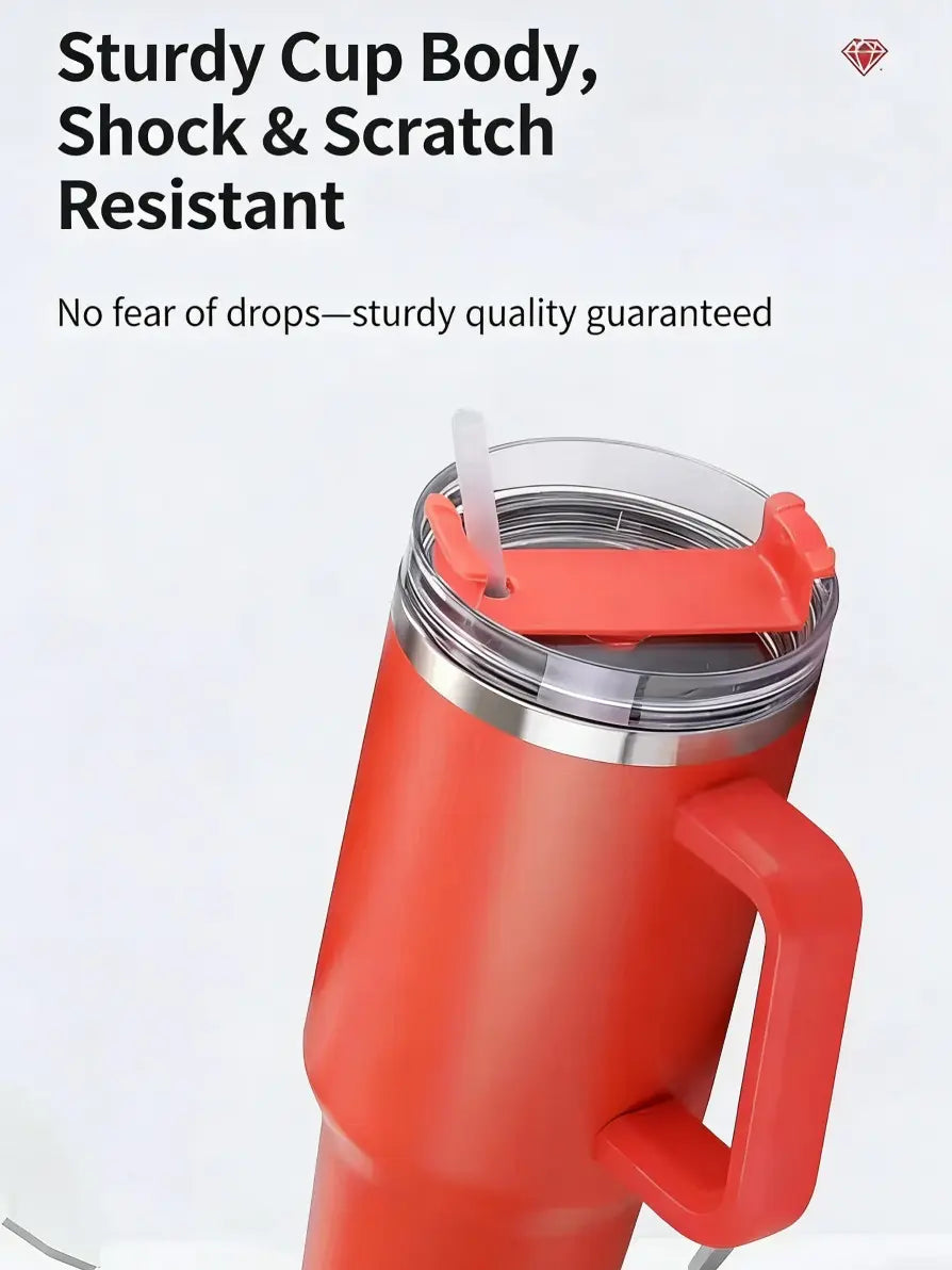 40Oz Double-Walled Vacuum Insulated Stainless Steel Tumbler with Handle, Featuring a Straw Lid and Straw - Leakproof, Rustproof, Suitable for Hot/Cold Drinks, Ideal for Outdoor Use, Travel, and Holiday Gifts Drinkware Portable