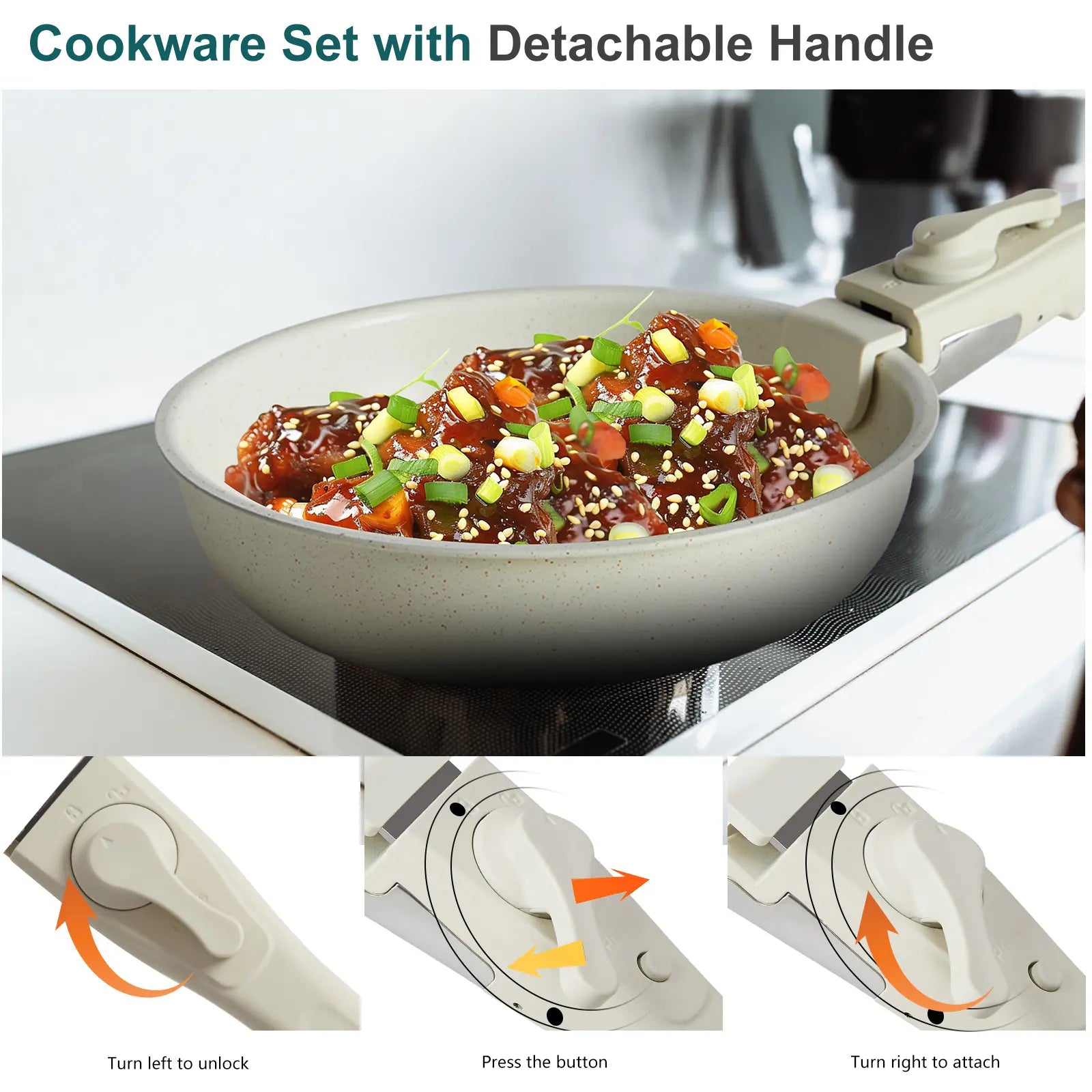 12-Piece Nonstick Kitchen Cookware Set - Pots and Pans with Detachable Handle, Induction-Compatible, Dishwasher-Safe, Oven-Safe