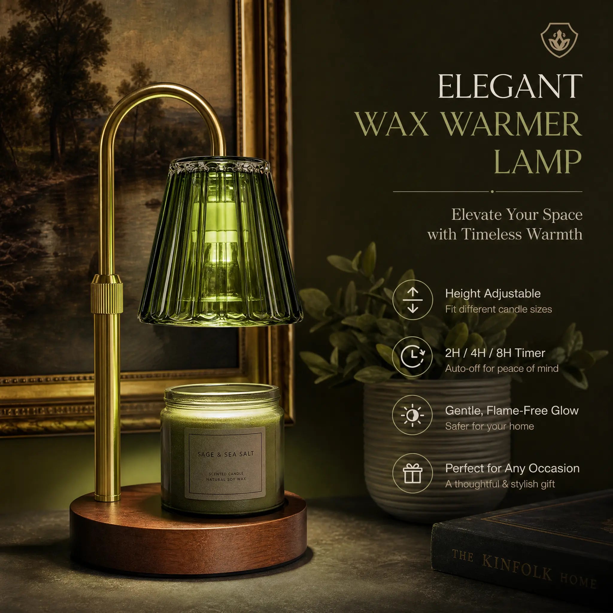Glasseam Candle Warmer Lamp with Timer, Dimmable Candle Warmer for Jar Candles, Height Adjustable Wax Melts Warmer, Birthday Gifts for Women Mom, House Warming Gifts New Home Decor
