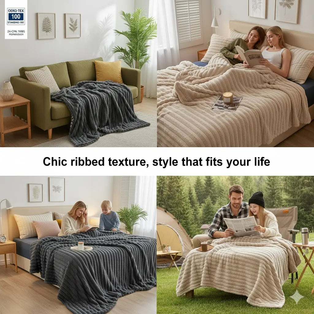 Luxurious Faux Rabbit Fur Striped Blanket - Ultra Soft 2M X 2.3M Flannel Throw for Soft Girl Bedroom - Warm Sensorial Immersion Blanket for All-Season Home Decor - High-Texture Cozy Nap Blanket for Couch & Travel #Softgirl #Cozyvibes #Homefinds