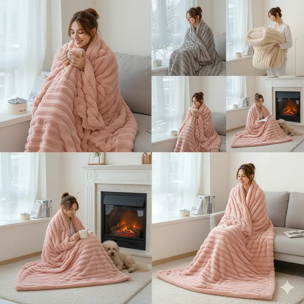 Luxurious Faux Rabbit Fur Striped Blanket - Ultra Soft 2M X 2.3M Flannel Throw for Soft Girl Bedroom - Warm Sensorial Immersion Blanket for All-Season Home Decor - High-Texture Cozy Nap Blanket for Couch & Travel #Softgirl #Cozyvibes #Homefinds