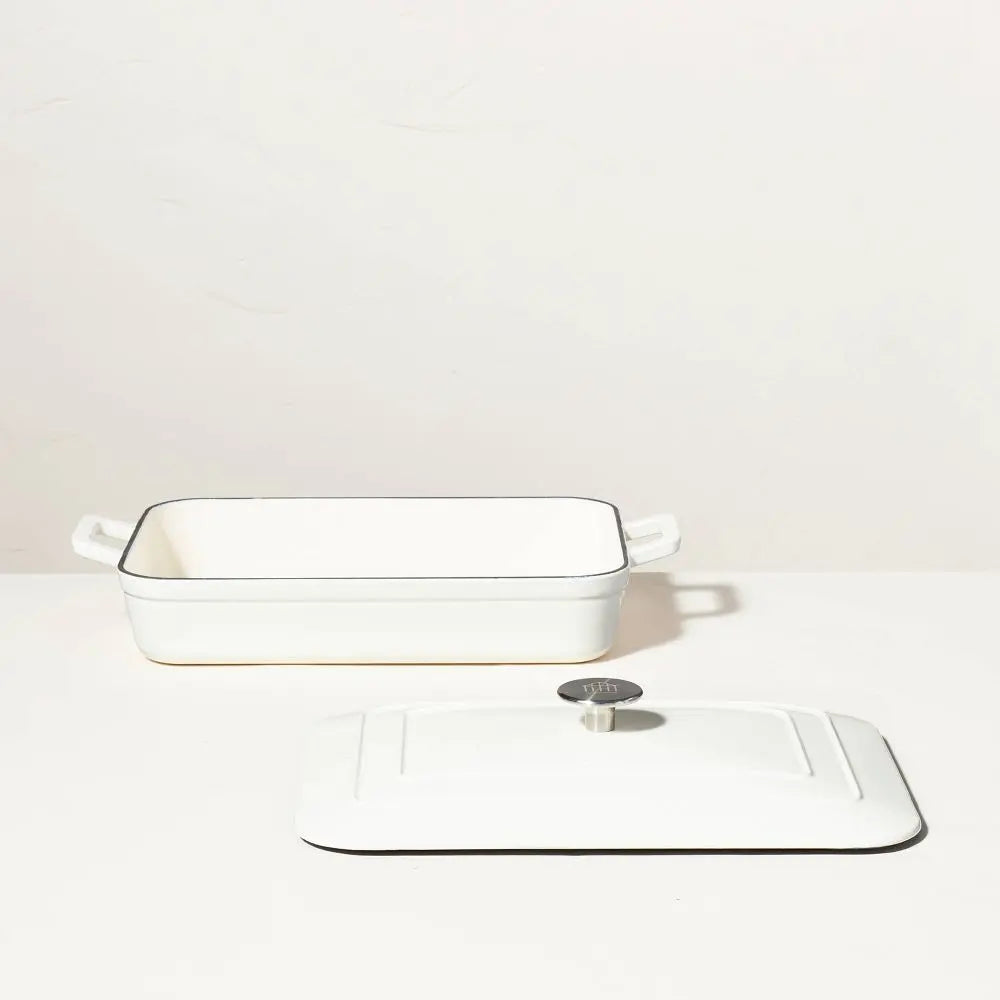 Enamel Coated Casserole/Bakeware Dish with Lid Cream - Hearth & Hand with Magnolia: Cast Iron Hand Wash Nonstick
