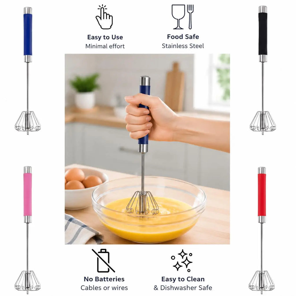 Stainless Steel Egg Beater Push Whisk - Handheld Kitchen Mixer with Cover for Quick, Efficient Mixing of Eggs and Other Ingredients