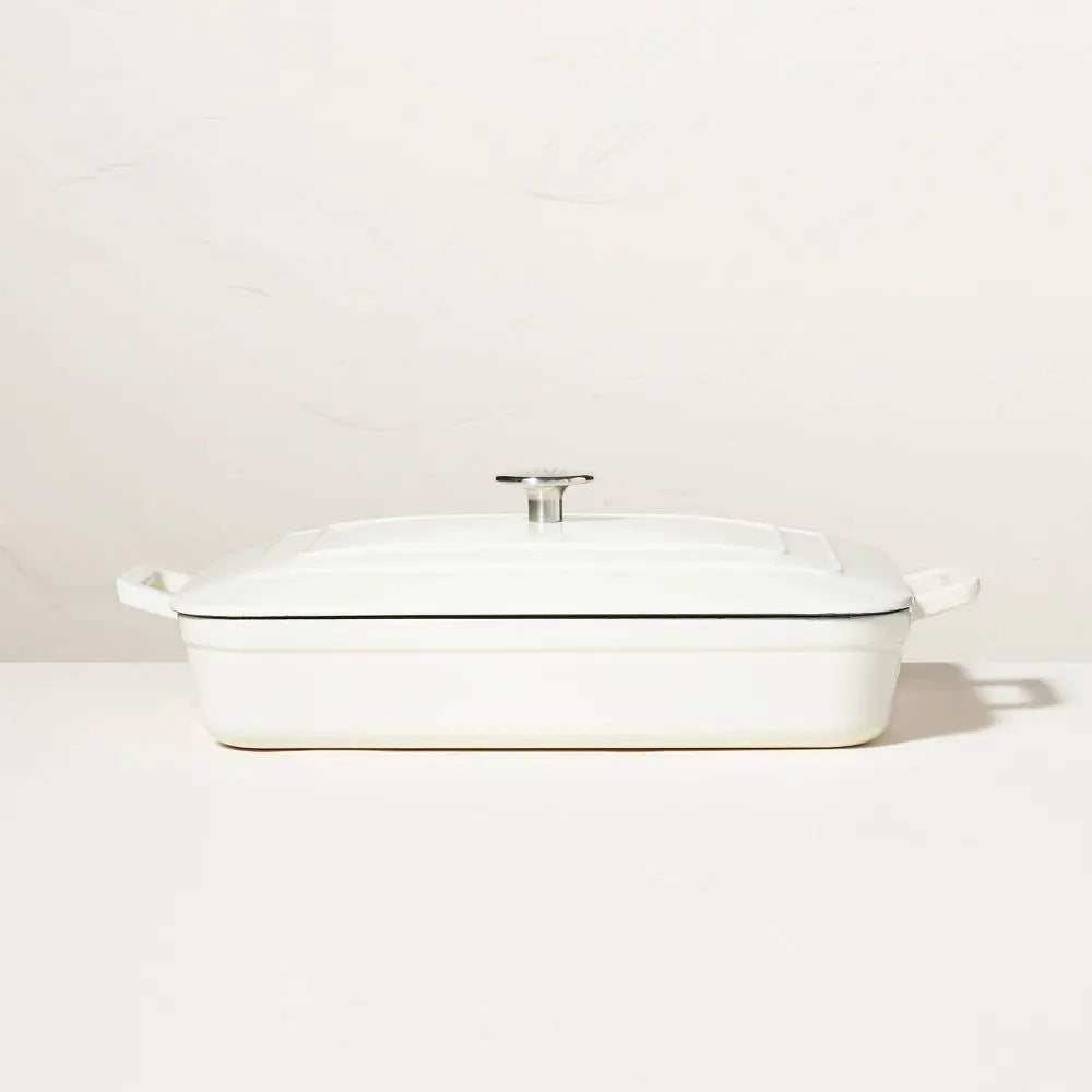 Enamel Coated Casserole/Bakeware Dish with Lid Cream - Hearth & Hand with Magnolia: Cast Iron Hand Wash Nonstick