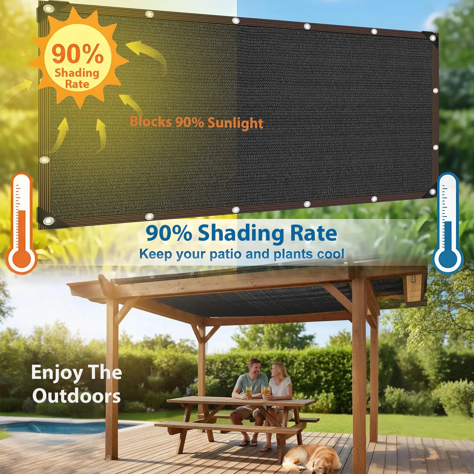 90% UV Resistant Shade Cloth - 10x20 Ft Breathable HDPE Mesh Tarp for Outdoor Patio, Garden, and Greenhouse Use with Grommets