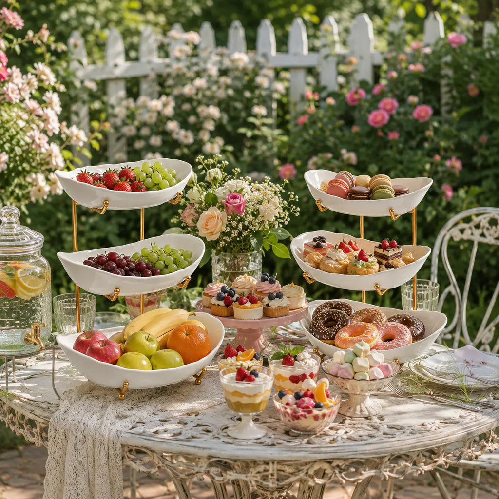 3-Tier Fruit Bowl Set with Metal Stand, Available in Plastic or Ceramic Bowls, Large Capacity Countertop Organizer for Fruits, Snacks & Nuts