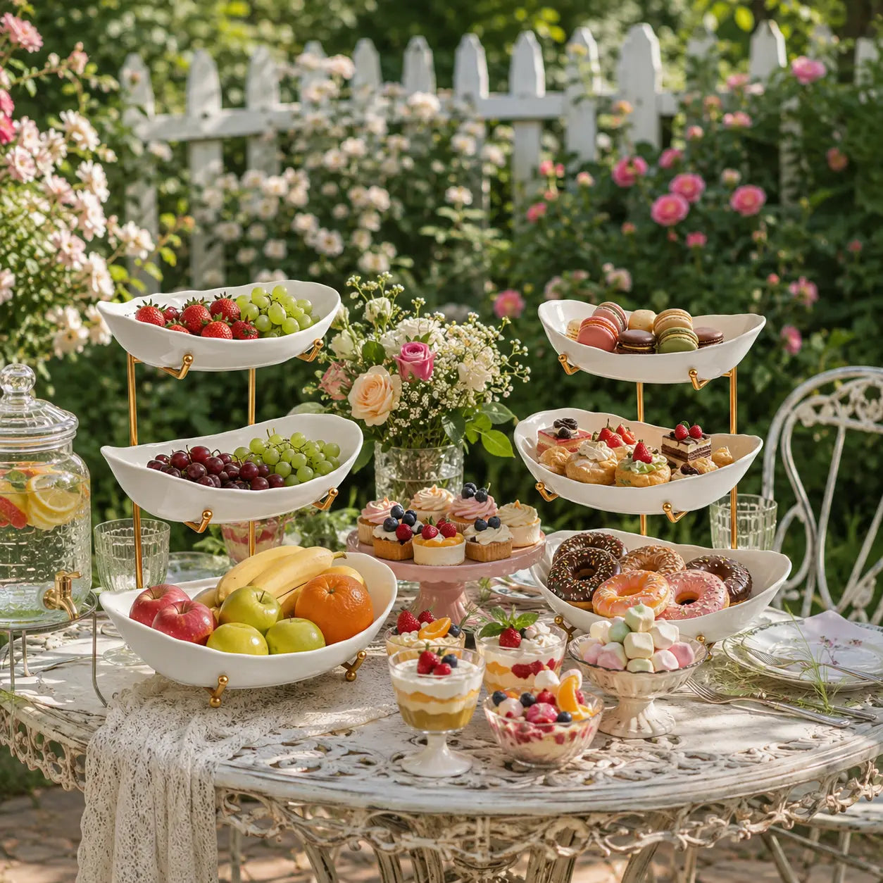 3-Tier Fruit Bowl Set with Metal Stand, Available in Plastic or Ceramic Bowls, Large Capacity Countertop Organizer for Fruits, Snacks & Nuts