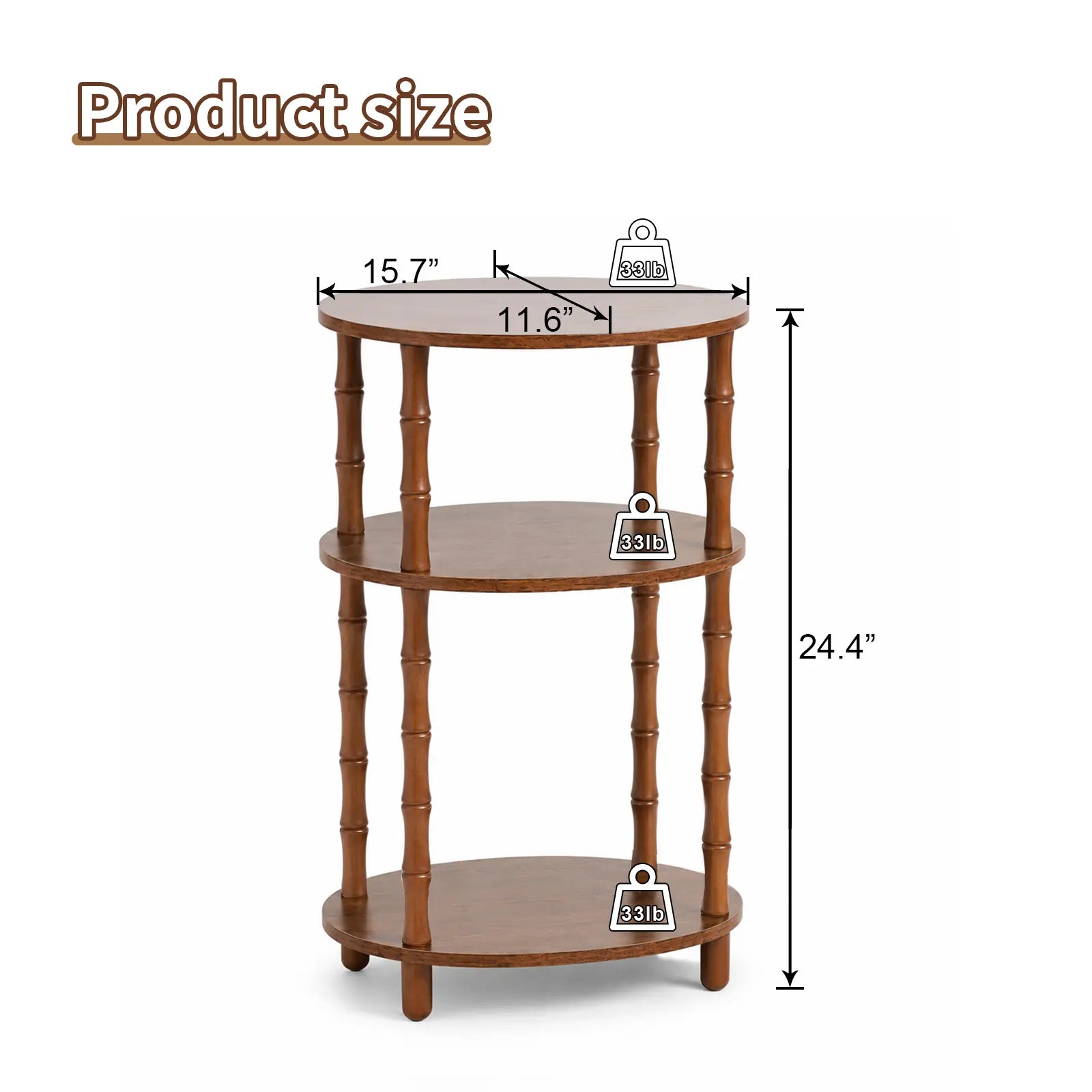 Rustic Brown round End Table with 3-Tier Storage, Nightstand for Bedroom, Side Table for Living Room, Small Coffee Table for Apartments, 15.7" × 11.6" × 24.4"