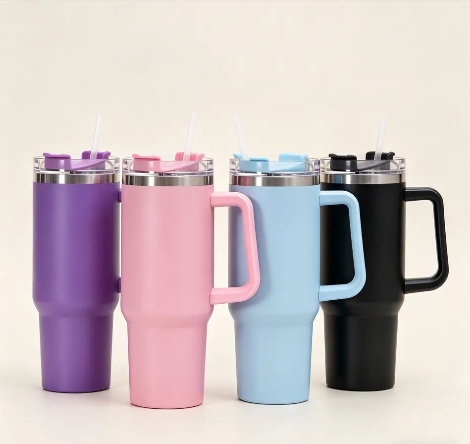 40Oz Double-Walled Vacuum Insulated Stainless Steel Tumbler with Handle, Featuring a Straw Lid and Straw - Leakproof, Rustproof, Suitable for Hot/Cold Drinks, Ideal for Outdoor Use, Travel, and Holiday Gifts Drinkware Portable