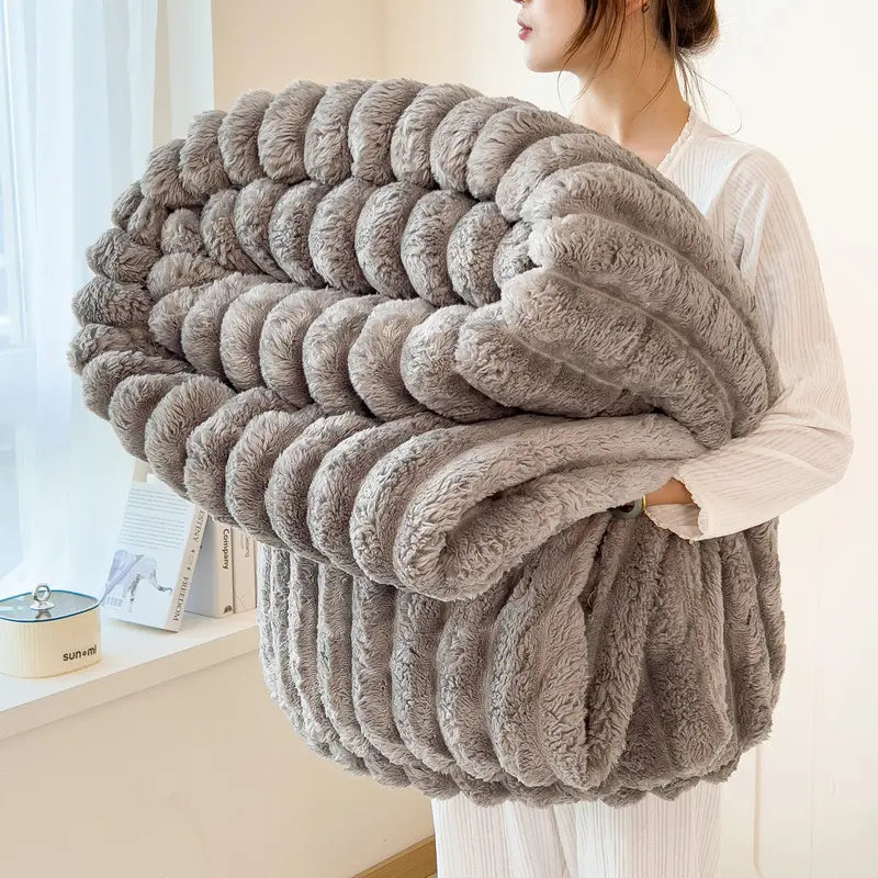 Luxurious Faux Rabbit Fur Striped Blanket - Ultra Soft 2M X 2.3M Flannel Throw for Soft Girl Bedroom - Warm Sensorial Immersion Blanket for All-Season Home Decor - High-Texture Cozy Nap Blanket for Couch & Travel #Softgirl #Cozyvibes #Homefinds