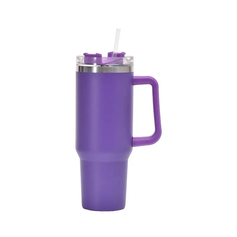 40Oz Double-Walled Vacuum Insulated Stainless Steel Tumbler with Handle, Featuring a Straw Lid and Straw - Leakproof, Rustproof, Suitable for Hot/Cold Drinks, Ideal for Outdoor Use, Travel, and Holiday Gifts Drinkware Portable