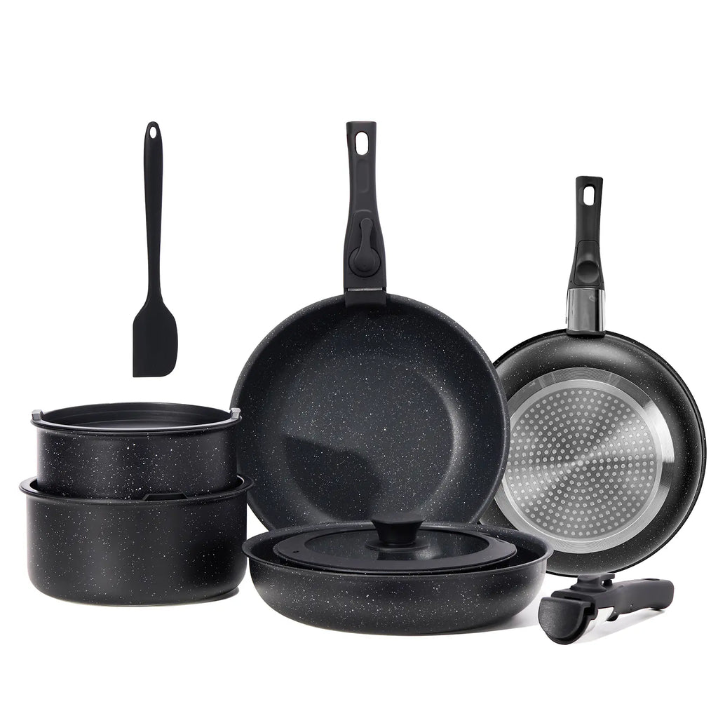 12-Piece Nonstick Kitchen Cookware Set - Pots and Pans with Detachable Handle, Induction-Compatible, Dishwasher-Safe, Oven-Safe