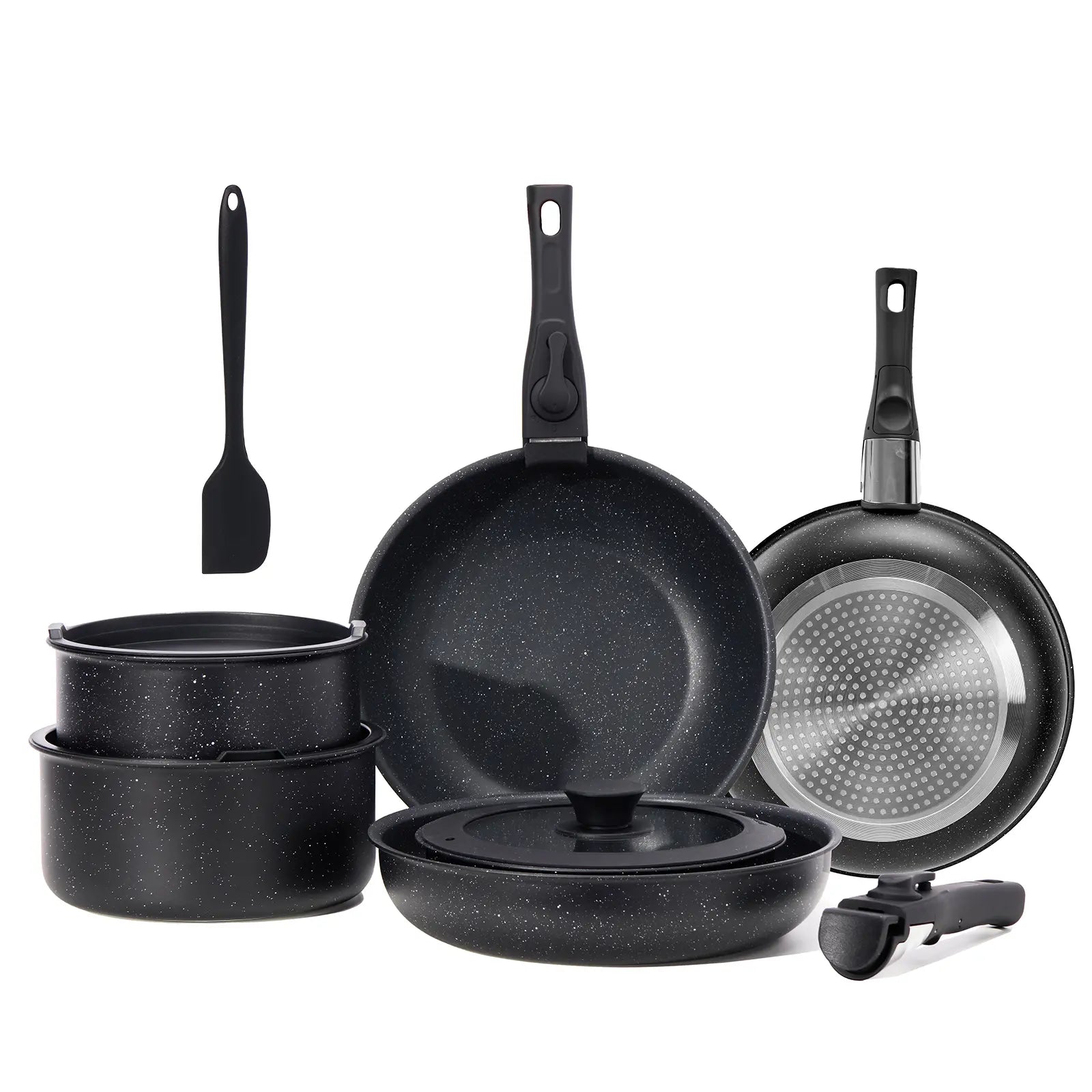 12-Piece Nonstick Kitchen Cookware Set - Pots and Pans with Detachable Handle, Induction-Compatible, Dishwasher-Safe, Oven-Safe