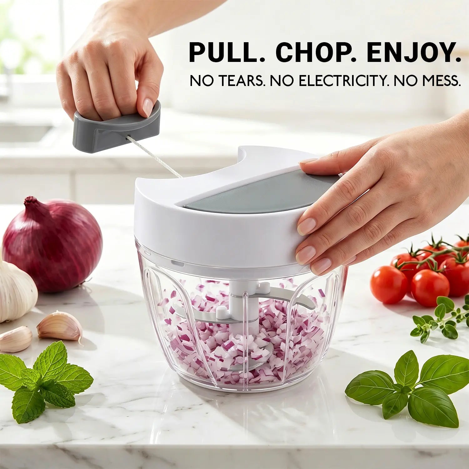 SUSTEAS Hand Pull Food Chopper, 422 Stainless Steel Triple Blade Manual Onion Garlic Cutter, No Electricity Washable Kitchen Mincer, Anti-Tear Portable Veggie Minced Cutting Tool,Summerwins