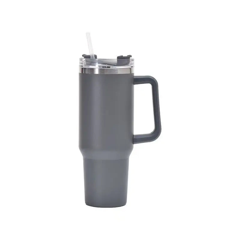 40Oz Double-Walled Vacuum Insulated Stainless Steel Tumbler with Handle, Featuring a Straw Lid and Straw - Leakproof, Rustproof, Suitable for Hot/Cold Drinks, Ideal for Outdoor Use, Travel, and Holiday Gifts Drinkware Portable