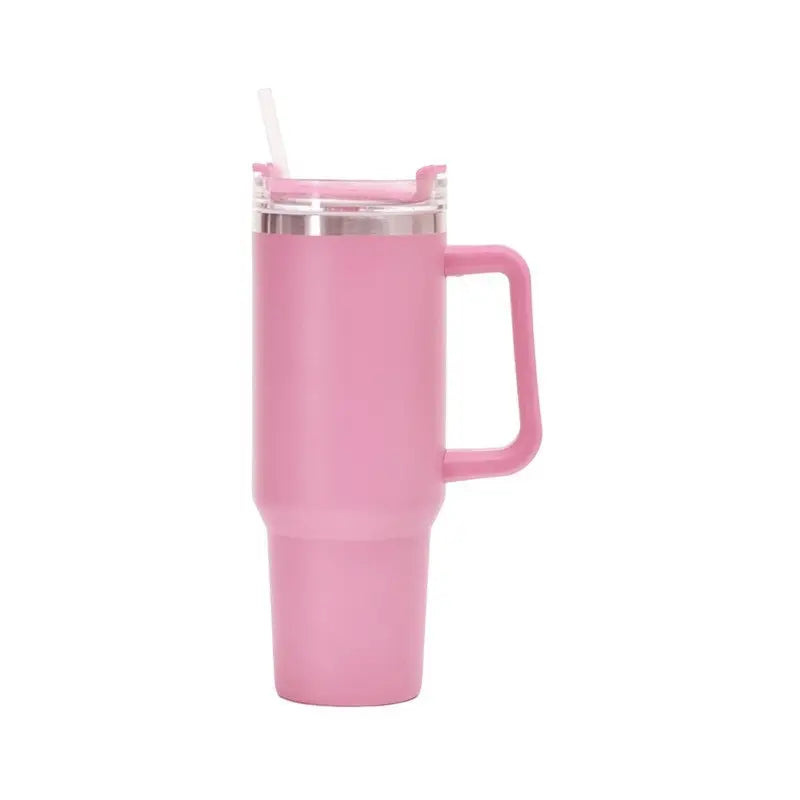 40Oz Double-Walled Vacuum Insulated Stainless Steel Tumbler with Handle, Featuring a Straw Lid and Straw - Leakproof, Rustproof, Suitable for Hot/Cold Drinks, Ideal for Outdoor Use, Travel, and Holiday Gifts Drinkware Portable