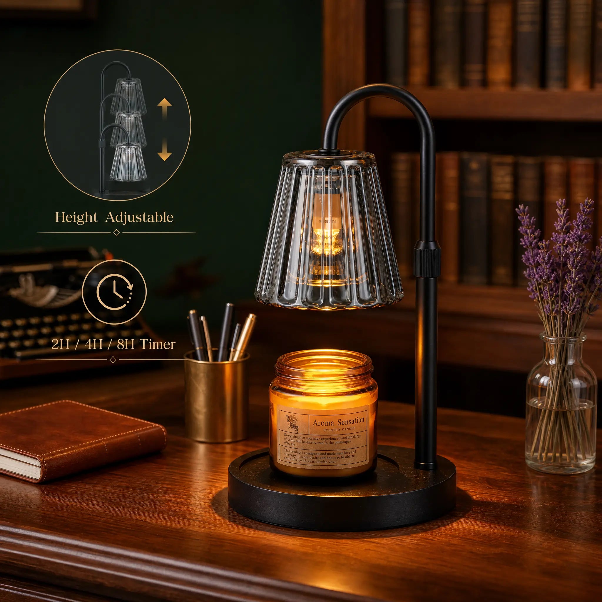 Glasseam Candle Warmer Lamp with Timer, Dimmable Candle Warmer for Jar Candles, Height Adjustable Wax Melts Warmer, Birthday Gifts for Women Mom, House Warming Gifts New Home Decor