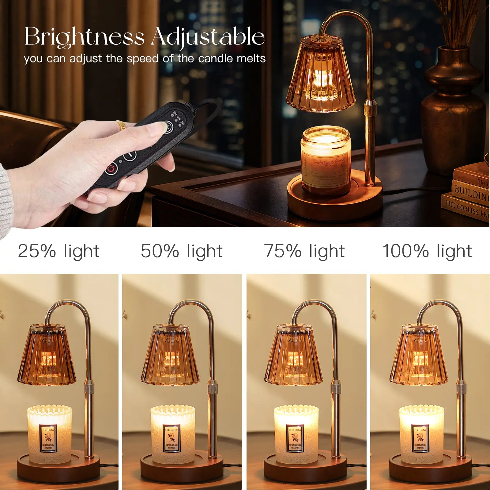 Glasseam Candle Warmer Lamp with Timer, Dimmable Candle Warmer for Jar Candles, Height Adjustable Wax Melts Warmer, Birthday Gifts for Women Mom, House Warming Gifts New Home Decor