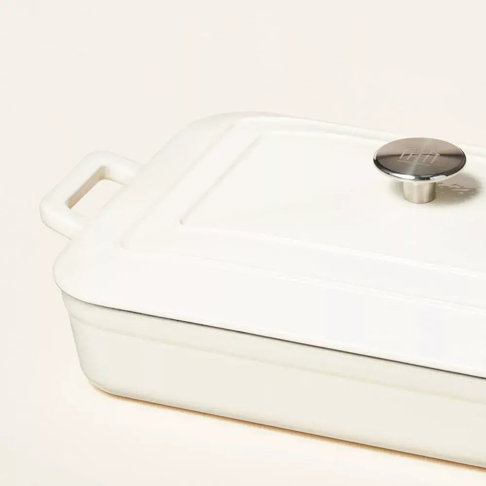 Enamel Coated Casserole/Bakeware Dish with Lid Cream - Hearth & Hand with Magnolia: Cast Iron Hand Wash Nonstick