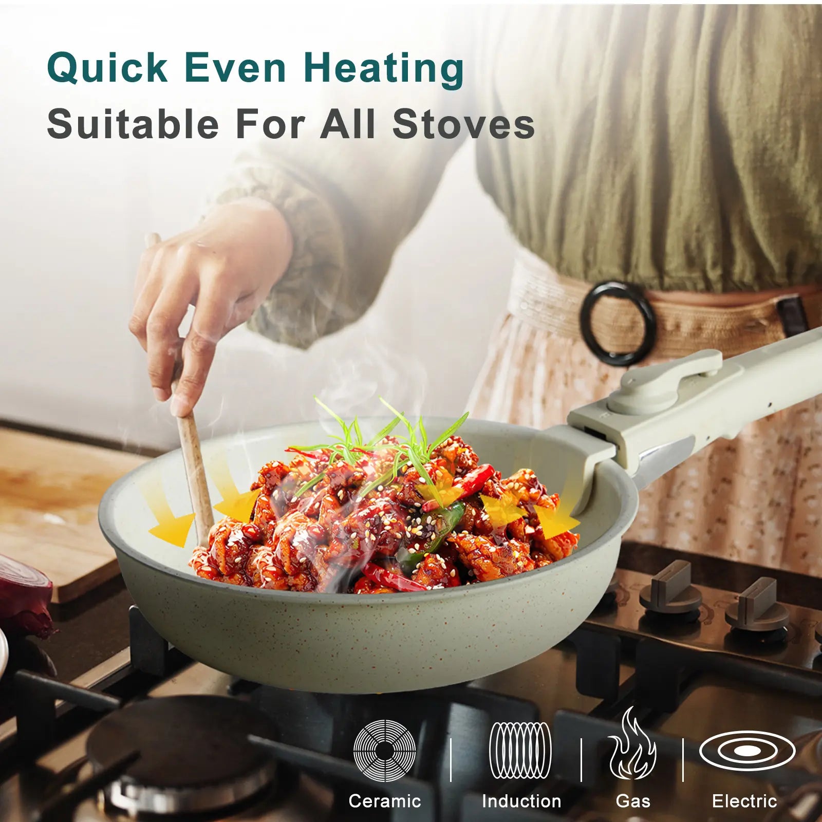 12-Piece Nonstick Kitchen Cookware Set - Pots and Pans with Detachable Handle, Induction-Compatible, Dishwasher-Safe, Oven-Safe