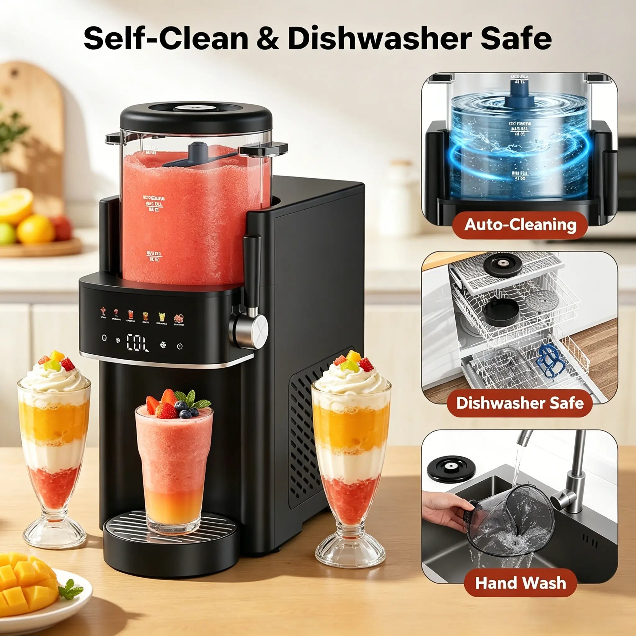 S1 Slushie Machine ,Ice Cream Maker, 6-In-1 Fast Freeze Slushie, 6 Preset Programs and One-Touch Self-Cleaning, No Ice Needed,Easy Clean Black Multi-Function Maker for Margaritas, Frappés and Frozen Drinks