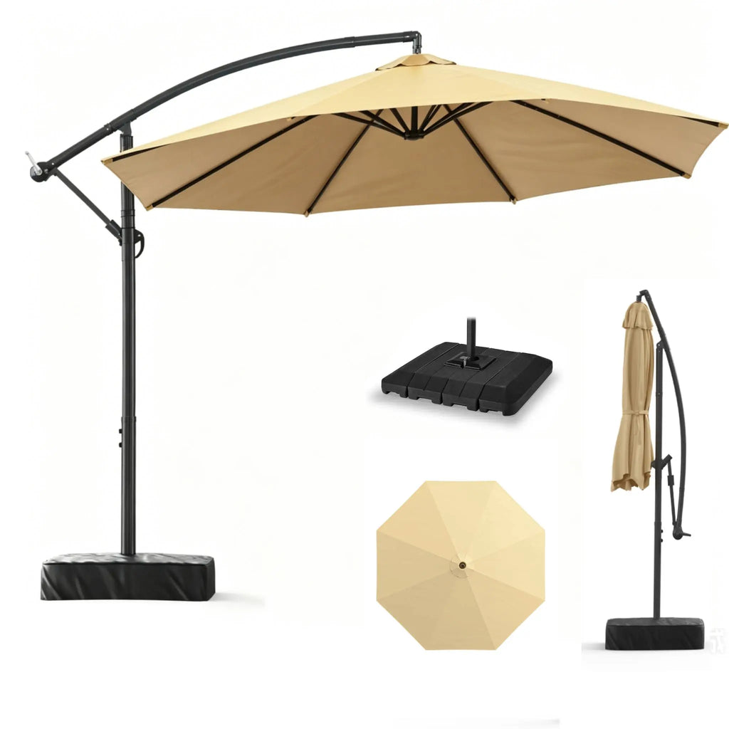 Docred Heavy Duty Cantilever Offset Patio Umbrella with Base Included, 10FT Patio Outdoor Umbrella with 360° Rotation & Infinite Tilt, Patio Furniture Sets, Yarn-Dyed Fade-Resistant Canopy, 8-Rib Steel Frame for Patio, Pool, Deck, Sombr, Camping, Backyard