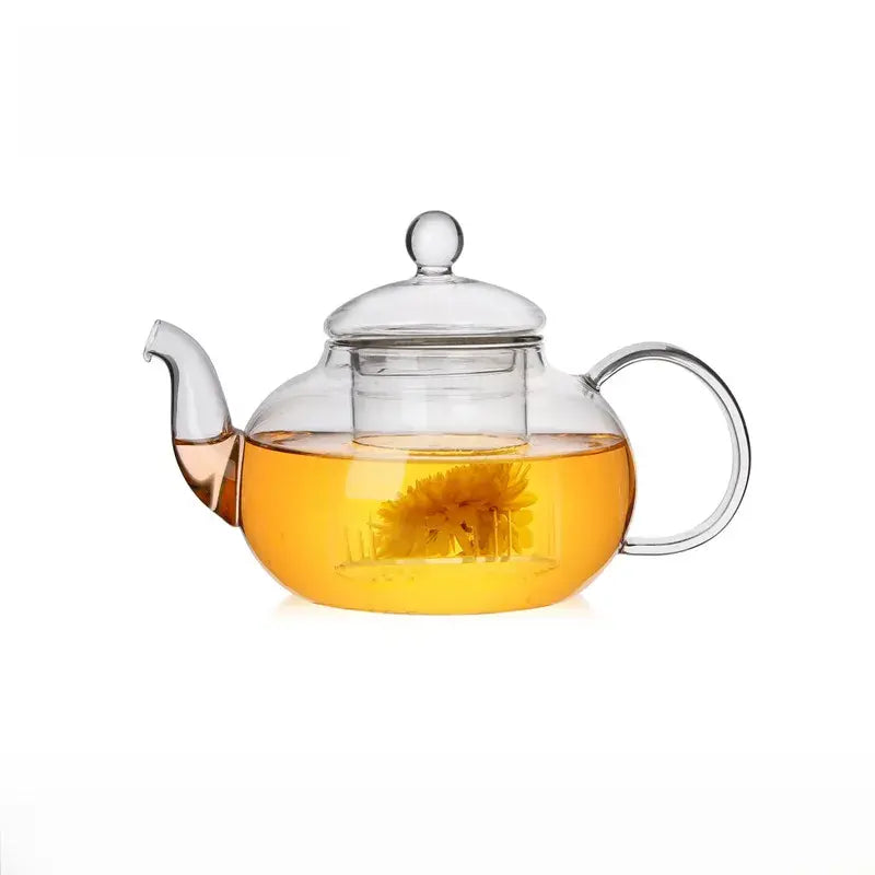 600Ml Constant Temperature Heated Glass Kettle Tea Set Glass Teapot with 6 round Handle Cups Round/Heart Base & Filter Inner Liner Transparent Flower Tea Pot Gift Box for Fruit Beauty Herbal Tea Coffee Perfect for Home Use