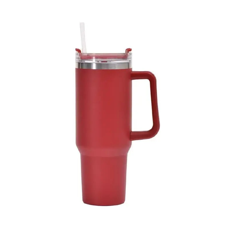 40Oz Double-Walled Vacuum Insulated Stainless Steel Tumbler with Handle, Featuring a Straw Lid and Straw - Leakproof, Rustproof, Suitable for Hot/Cold Drinks, Ideal for Outdoor Use, Travel, and Holiday Gifts Drinkware Portable