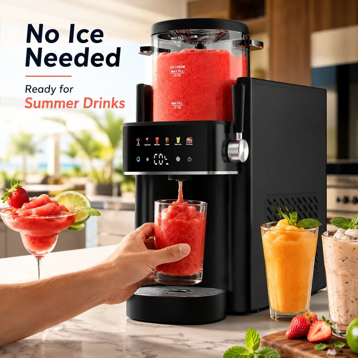 S1 Slushie Machine ,Ice Cream Maker, 6-In-1 Fast Freeze Slushie, 6 Preset Programs and One-Touch Self-Cleaning, No Ice Needed,Easy Clean Black Multi-Function Maker for Margaritas, Frappés and Frozen Drinks