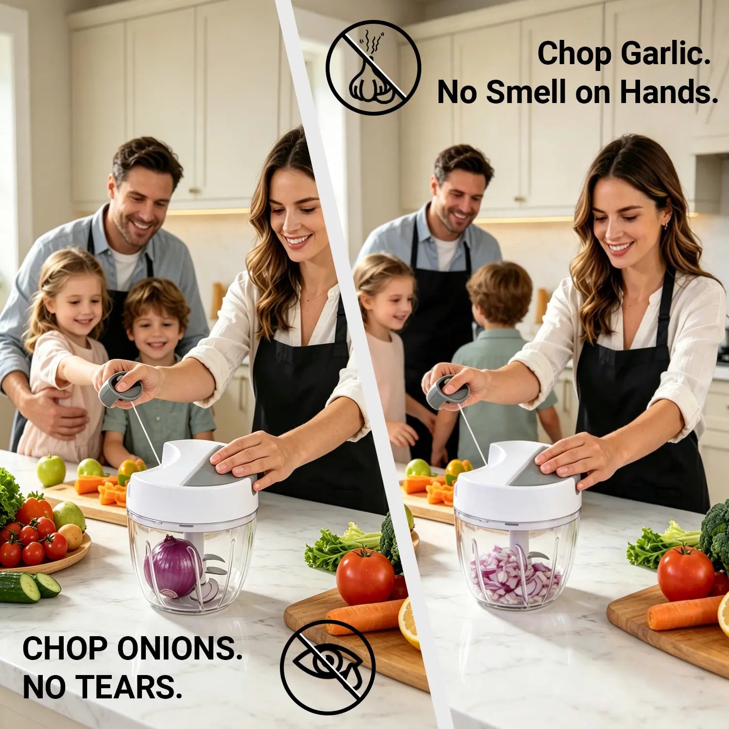 SUSTEAS Hand Pull Food Chopper, 422 Stainless Steel Triple Blade Manual Onion Garlic Cutter, No Electricity Washable Kitchen Mincer, Anti-Tear Portable Veggie Minced Cutting Tool,Summerwins