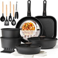 Astercook 23PCS Ceramic Nonstick Cookware Set, Pots and Pans with Lids, Detachable Handle, Steak Frying Pan & Egg Pan, Pfoa-Free, RV Kitchen Cooking Stylish Compact Aluminium
