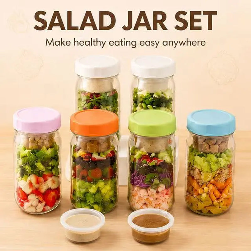 4-Pack 32Oz Airtight Sealable Glass Salad Jars with Screw-On Lids - Kitchen Food Storage Containers, Built-In Wet/Dry Separation Boxes, Meal Prep Containers for Work Lunches, Fridge-Friendly, Customizable