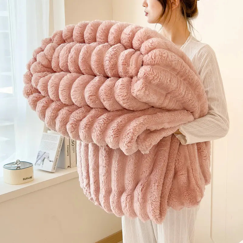 Luxurious Faux Rabbit Fur Striped Blanket - Ultra Soft 2M X 2.3M Flannel Throw for Soft Girl Bedroom - Warm Sensorial Immersion Blanket for All-Season Home Decor - High-Texture Cozy Nap Blanket for Couch & Travel #Softgirl #Cozyvibes #Homefinds